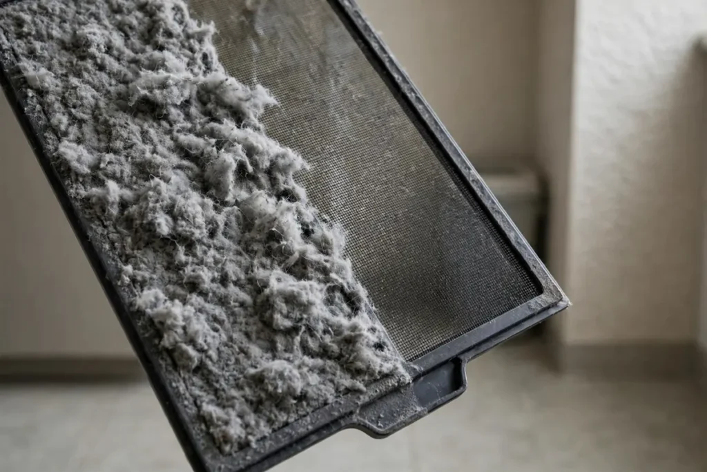 Dryer lint filter before and after cleaning — clogged filters are a top cause of slow drying in Laguna Niguel homes