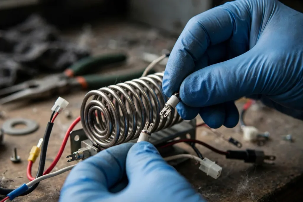 Replacing a dryer thermal fuse and heating element — a common no-heat dryer repair in Laguna Niguel